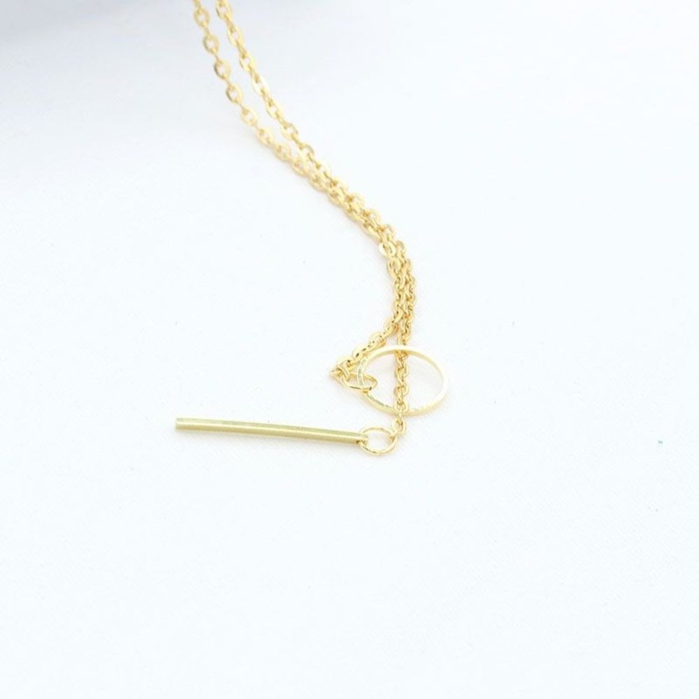Lariat Dainty Long Thin Chain Simple Circle Bar Y Drop Necklace Gold A0119 - Picture 9 of 12